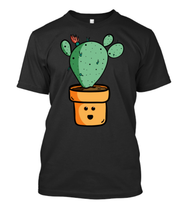 Smiling Happy Cactus With Flower In Potted Plant T-Shirt