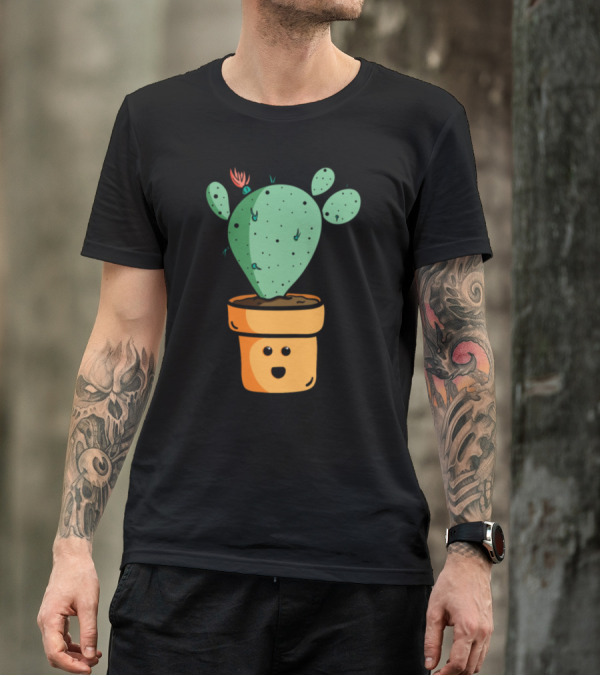 Smiling Happy Cactus With Flower In Potted Plant T-Shirt