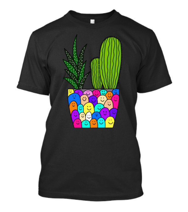 Happy Smiling Faces Succulent Cactus Pot T-Shirt