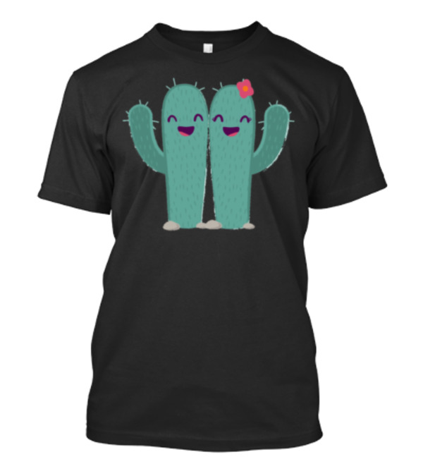 Happy Cactus Couple With Flower T-Shirt