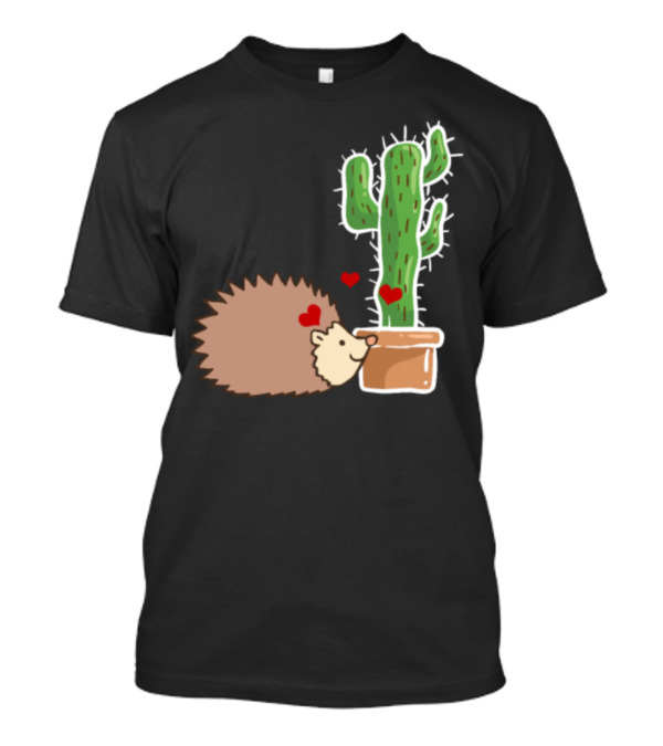 Hedgehog Loving Cactus Cute Animal Scene T-Shirt