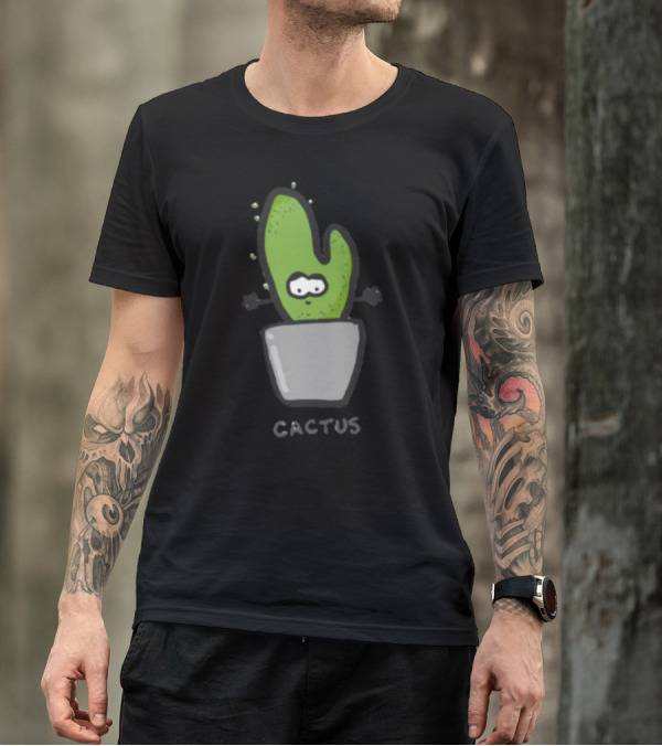 Hi My Name Is Cactus Playful Cartoon Plant In Pot T-Shirt