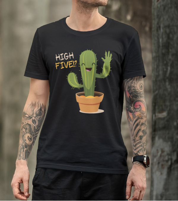 High Five Cactus Cute Desert Plant Garden Pot T-Shirt