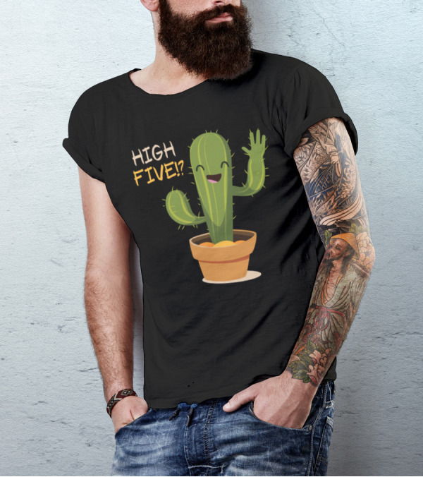 High Five Cactus Cute Desert Plant Garden Pot T-Shirt