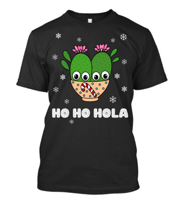 Ho Ho Hola Cacti Couple With Candy Cane And Snowflakes T-Shirt