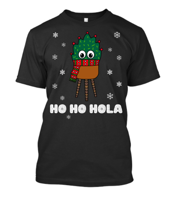 Ho Ho Hola Festive Christmas Cactus With Scarf And Snowflakes T-Shirt