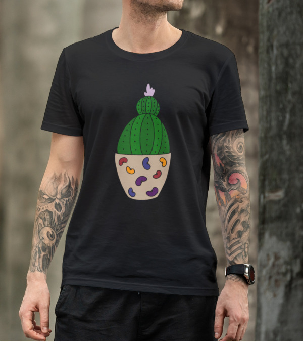 Cactus In Colorful Bean Patterned Pot T-Shirt