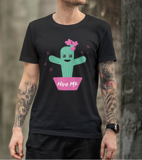 Hug Me Cactus Kawaii Cute Plant With Smiley Face T-Shirt