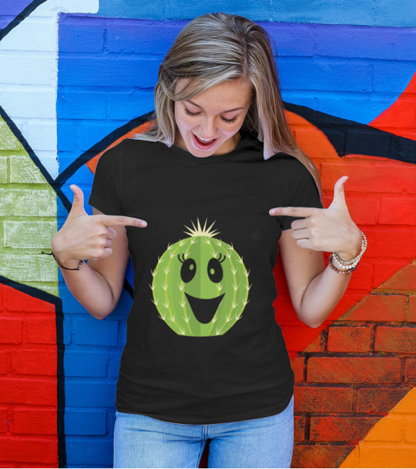 Hug Me Cute Smiling Cactus Face With Heart T-Shirt