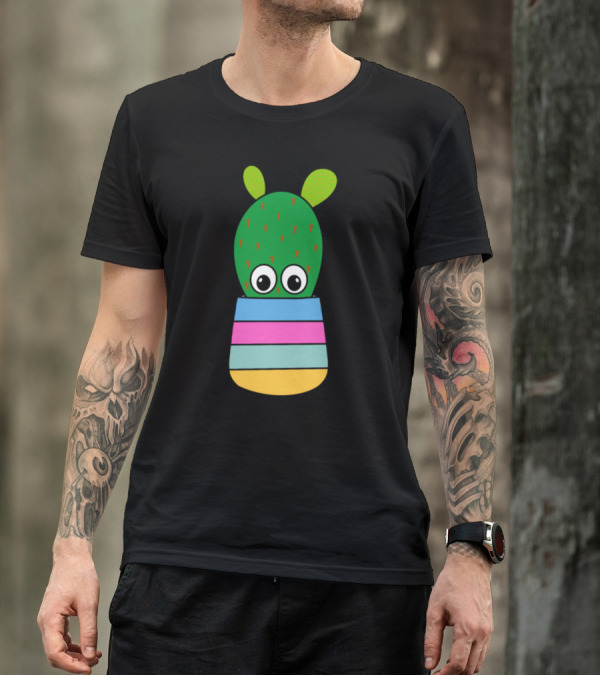 Hybrid Cactus Big Eyes In Striped Colorful Pot T-Shirt