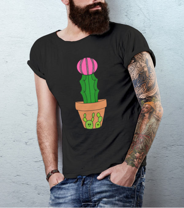 Hybrid Cactus With Smiling Cacti Friends In Cute Pot T-Shirt