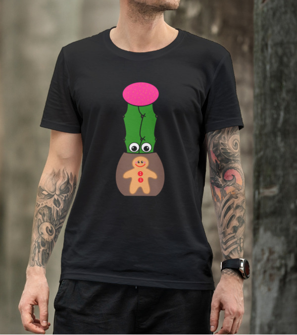 Hybrid Cactus With Eyes In Gingerbread Man Pot T-Shirt