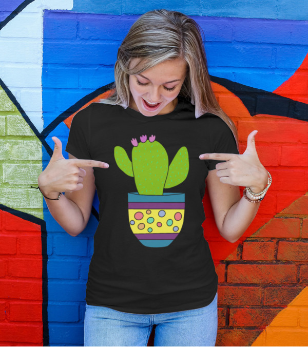 Cactus With Flowers In Colorful Pot Just Give Me A Hug T-Shirt