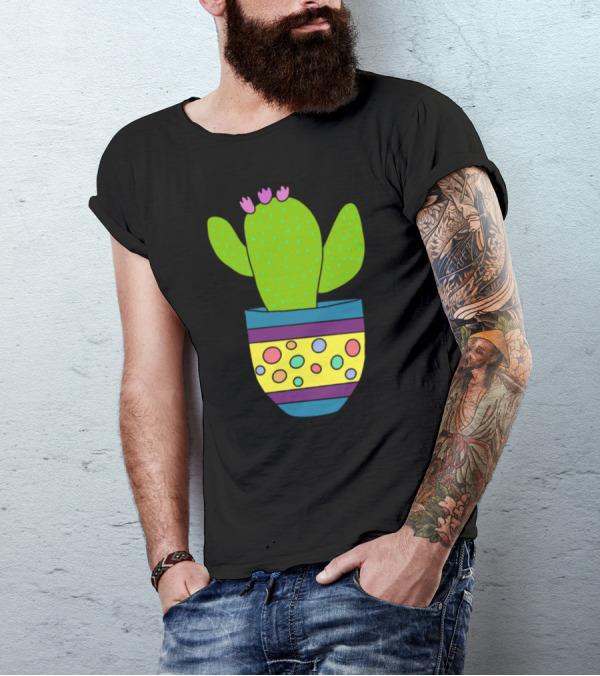 Cactus With Flowers In Colorful Pot Just Give Me A Hug T-Shirt