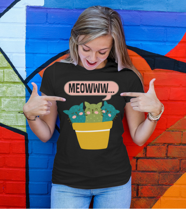 Meowww Kitty Cat Cactus Gardening T-Shirt