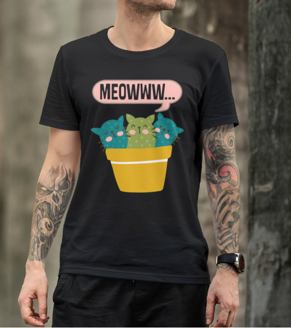 Meowww Kitty Cat Cactus Gardening T-Shirt