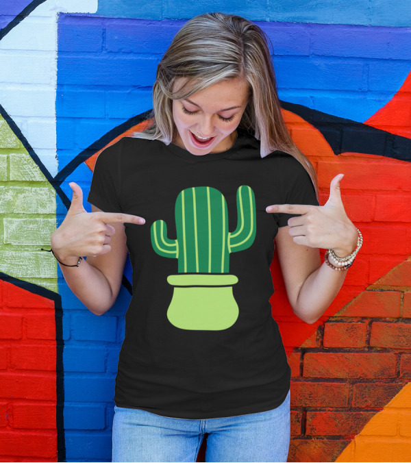 Little Cute Cactus In Green Pot T-Shirt