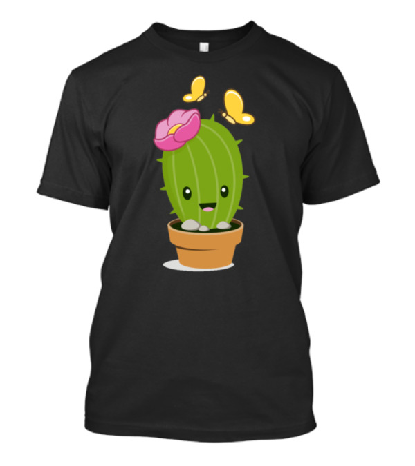 Little Sweet Cactus Happy Flower Pot With Butterflies T-Shirt