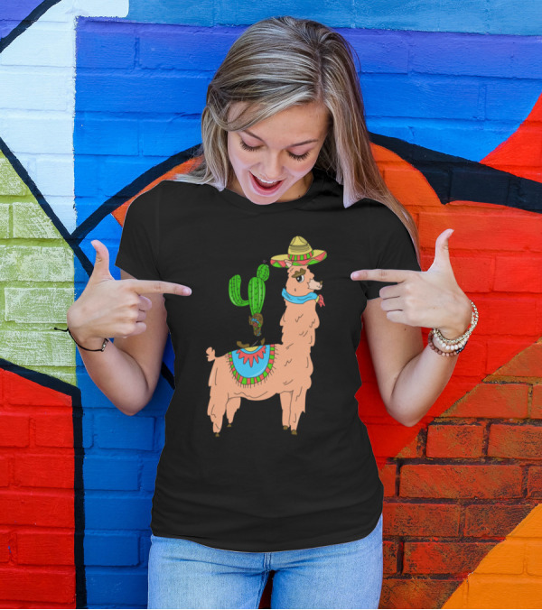 Llama Alpaca Mama With Sombrero And Cactus Boot Drama T-Shirt