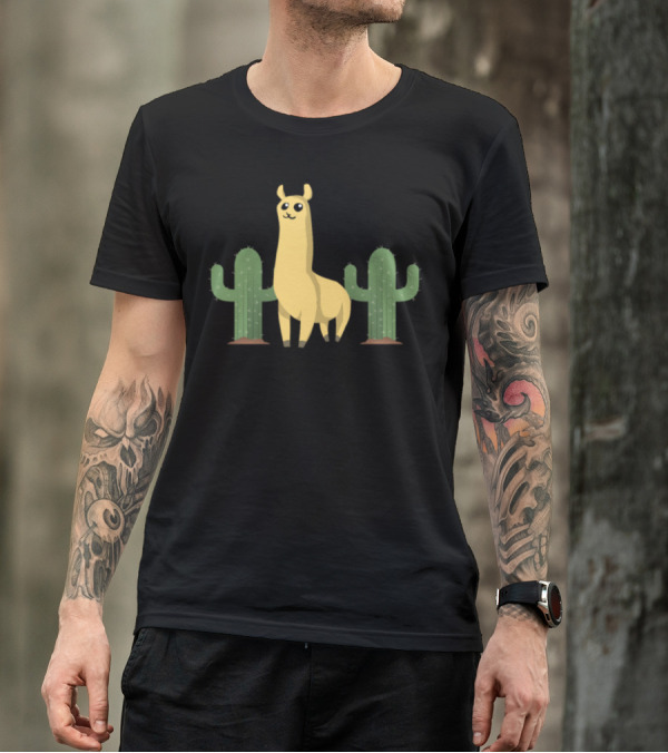 Llama And Cactus Spiny Cactus Cute Llama Surrounded By Green Cacti T-Shirt