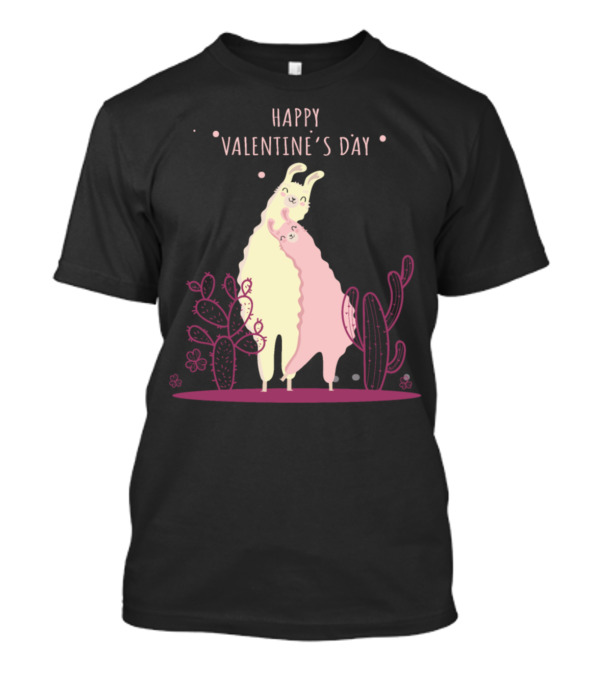 Happy Valentine’s Day Llama Love Cactus Hug T-Shirt