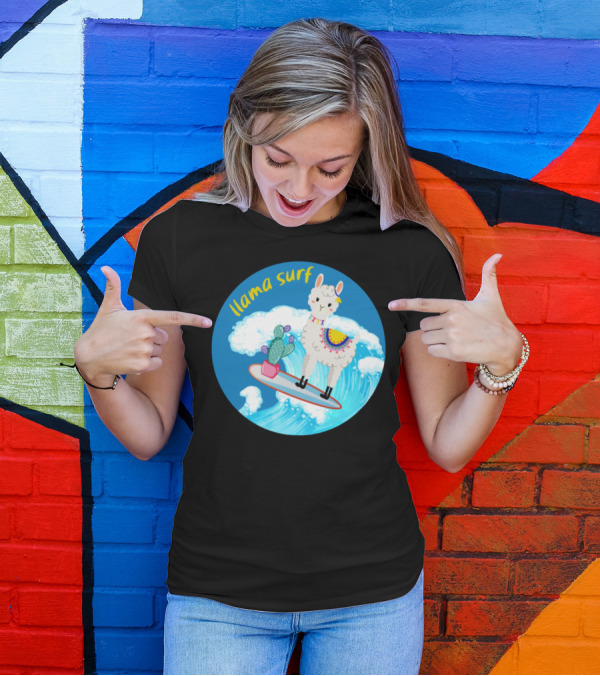 Llama Surf Catch The Wave Cactus Surfing Lama T-Shirt