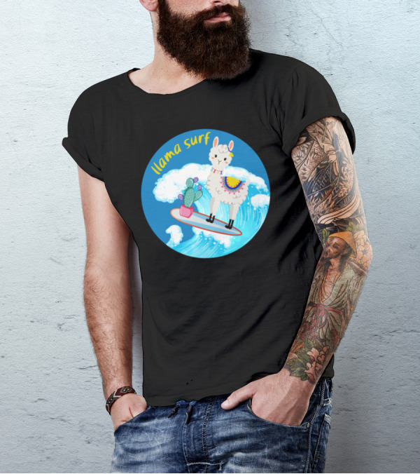 Llama Surf Catch The Wave Cactus Surfing Lama T-Shirt
