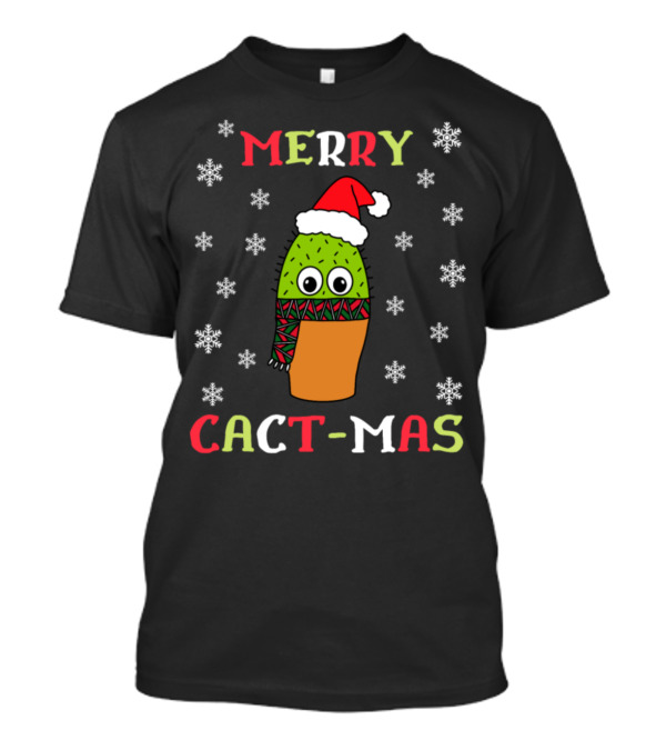 Merry Cact-Mas Cute Cactus Snowflakes Santa Hat Scarf T-Shirt