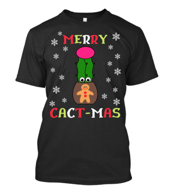 Merry Cact Mas Cactus Gingerbread Snowflakes T-Shirt