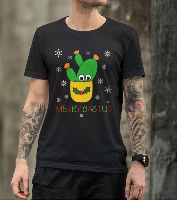 Merry Cactus Snowflakes Opuntia Microdasys Cactus In Pot T-Shirt