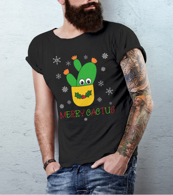 Merry Cactus Snowflakes Opuntia Microdasys Cactus In Pot T-Shirt