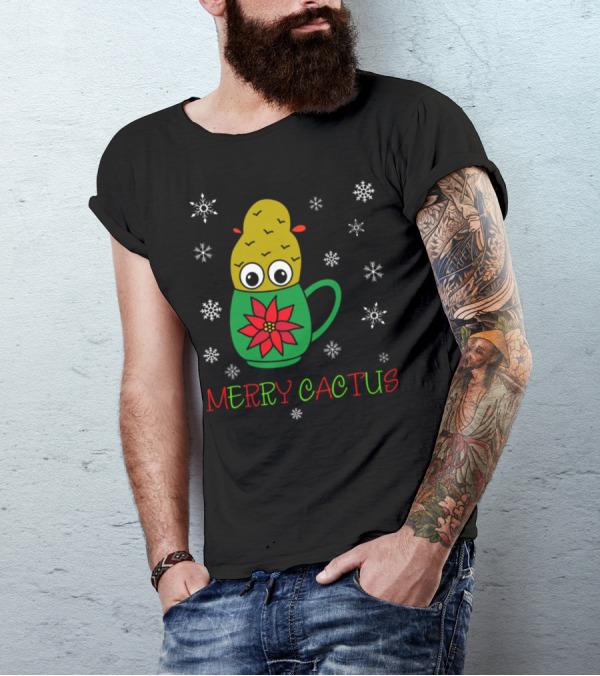 Merry Cactus Christmas Cactus Mug With Snowflakes T-Shirt