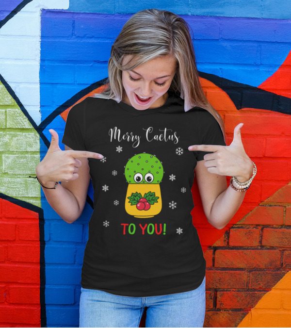 Merry Cactus To You Cute Cactus With Snowflakes And Holly Berries T-Shirt