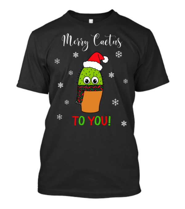 Merry Cactus To You Cute Cactus Santa Hat Snowflakes T-Shirt