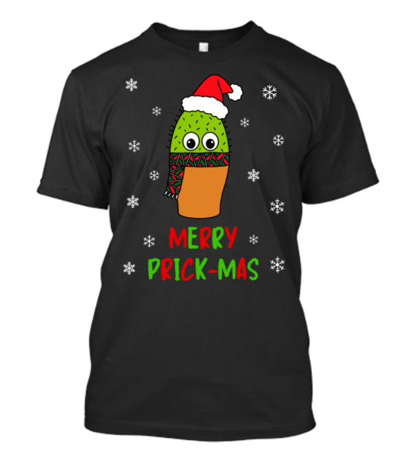 Merry Prick-Mas Cactus Santa Hat Snowflakes T-Shirt