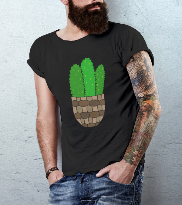 Mexican Pincushion Cactus Green In Woven Basket Pot T-Shirt