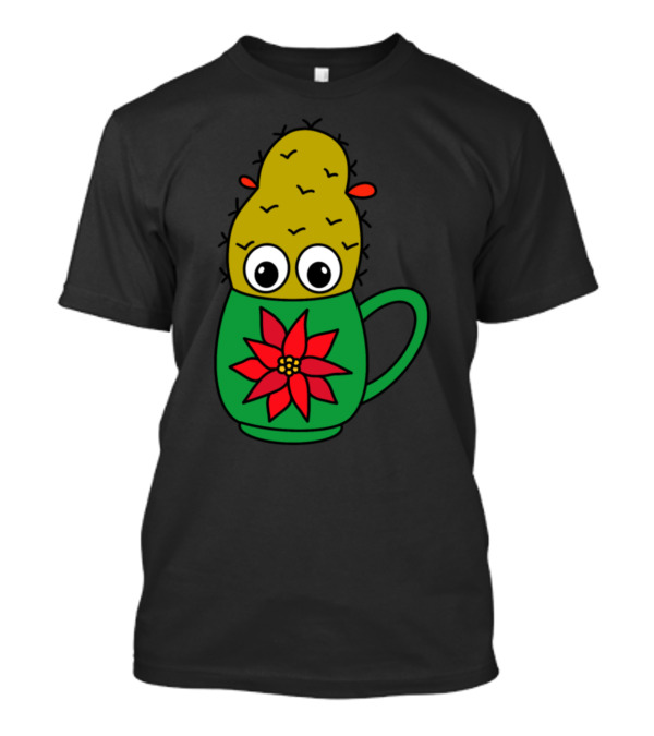 Mini Cactus In Poinsettia Mug With Googly Eyes T-Shirt
