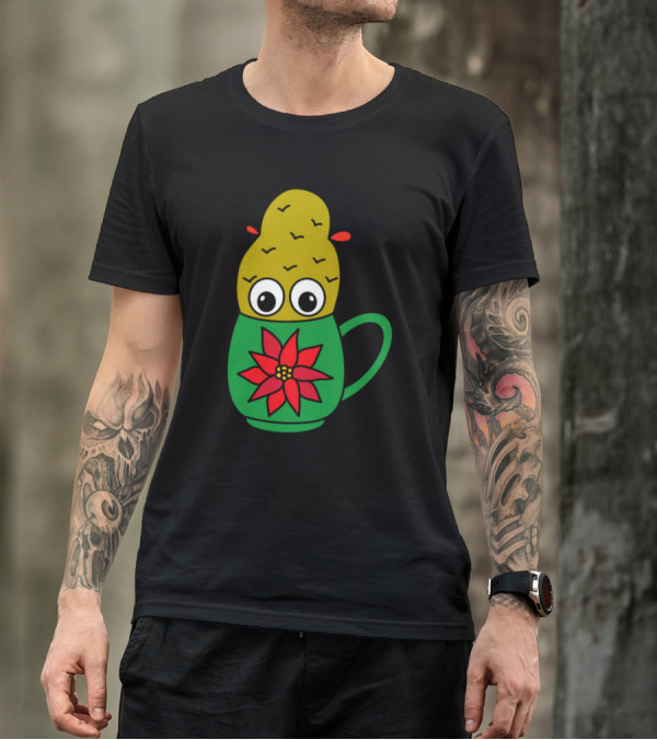 Mini Cactus In Poinsettia Mug With Googly Eyes T-Shirt