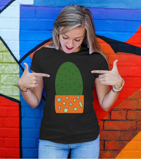 Modern Beavertail Cactus With Geometric Pattern On Planter T-Shirt