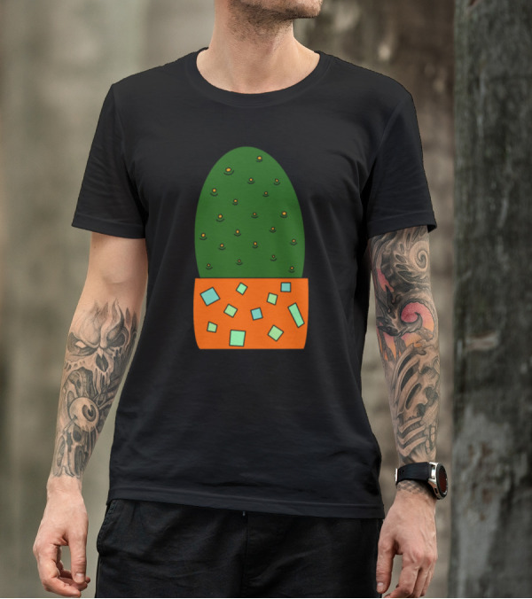 Modern Beavertail Cactus With Geometric Pattern On Planter T-Shirt