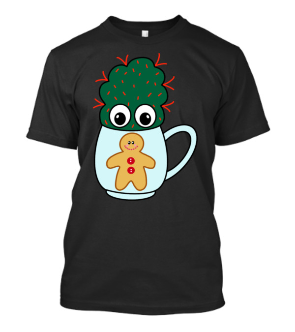 Mini Cactus With Red Spikes In Cute Gingerbread Mug With Big Eyes T-Shirt