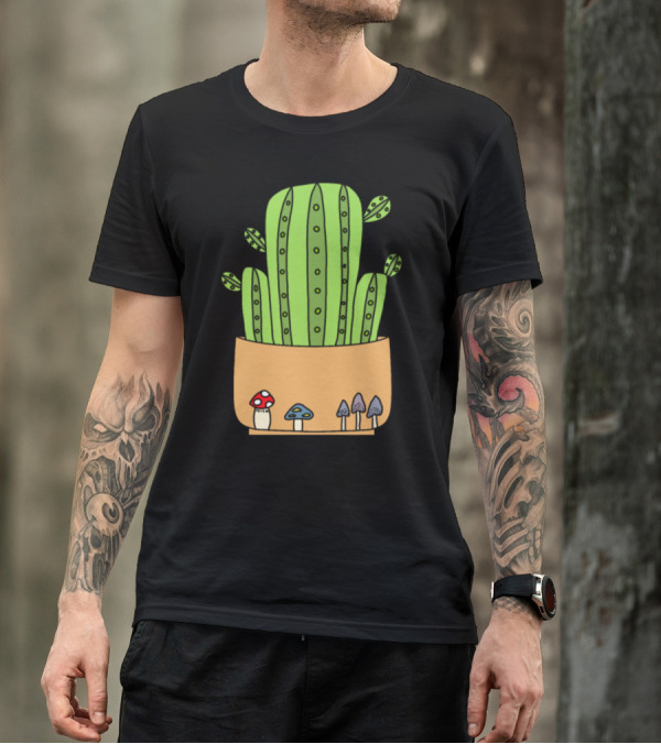 Mushroom For Cacti Potted Green Cactus With Colorful Mushrooms T-Shirt