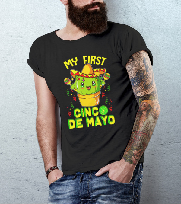 My First Cinco De Mayo Mexican Cactus Sombrero Maracas Lime Fiesta T-Shirt
