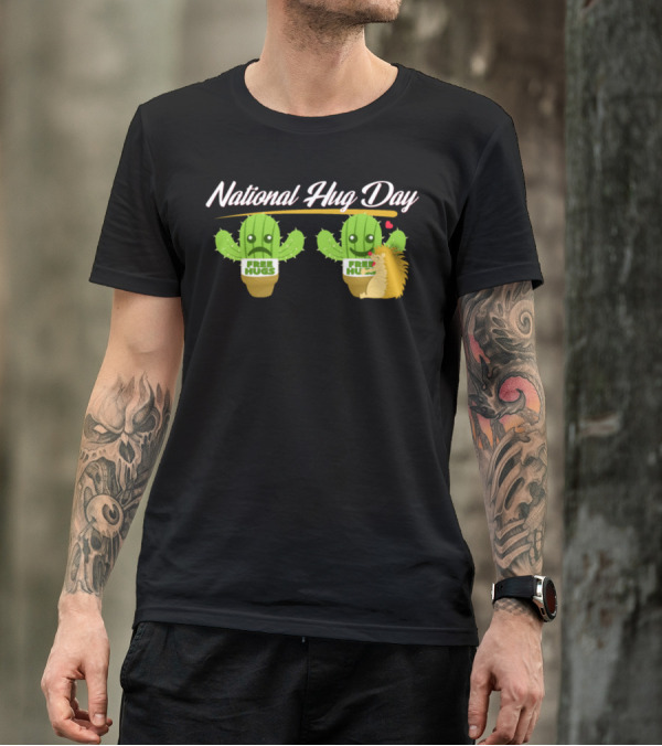 National Hug Day Free Hugs Cactus And Hedgehog T-Shirt