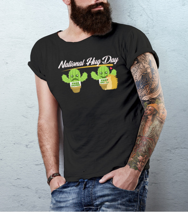 National Hug Day Free Hugs Cactus And Hedgehog T-Shirt