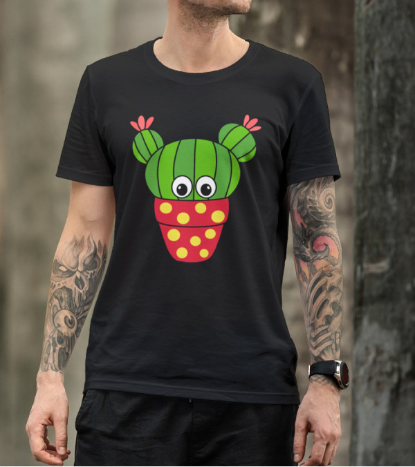Nice Cactus With Big Eyes In Red Polka Dot Pot T-Shirt