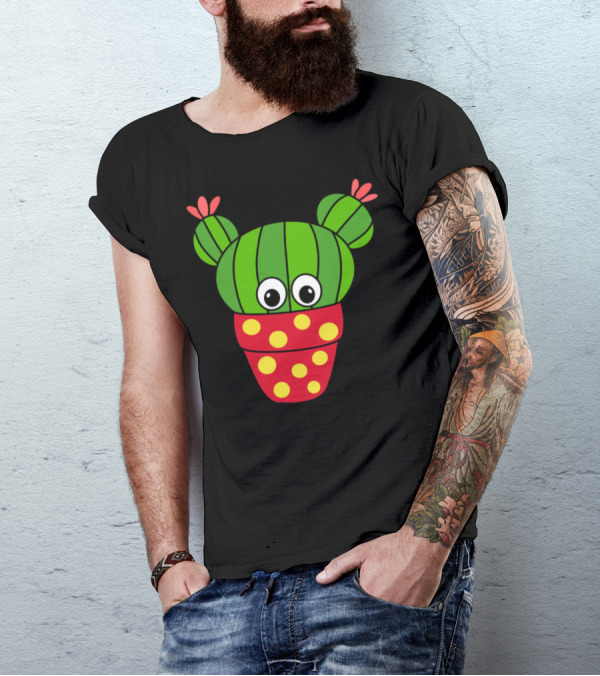 Nice Cactus With Big Eyes In Red Polka Dot Pot T-Shirt
