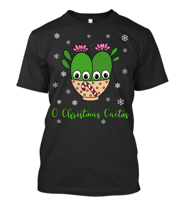 O Christmas Cactus Cacti Couple With Candy Cane And Snowflakes T-Shirt