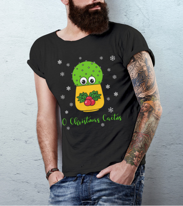 O Christmas Cactus Cute Cactus In Festive Pot With Snowflakes T-Shirt
