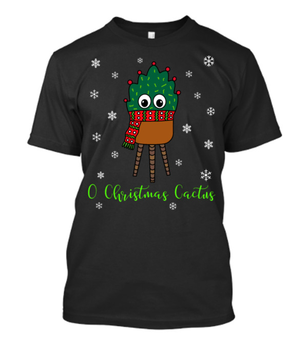 O Christmas Cactus Festive Cactus With Scarf And Snowflakes T-Shirt